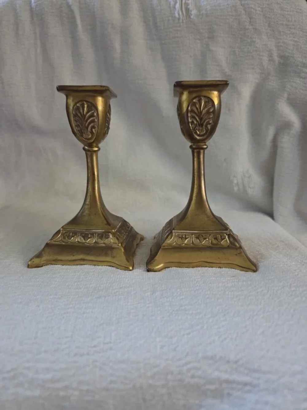 Pair Brass Square Candlestick Holders  Taper Candle Traditional Style 4